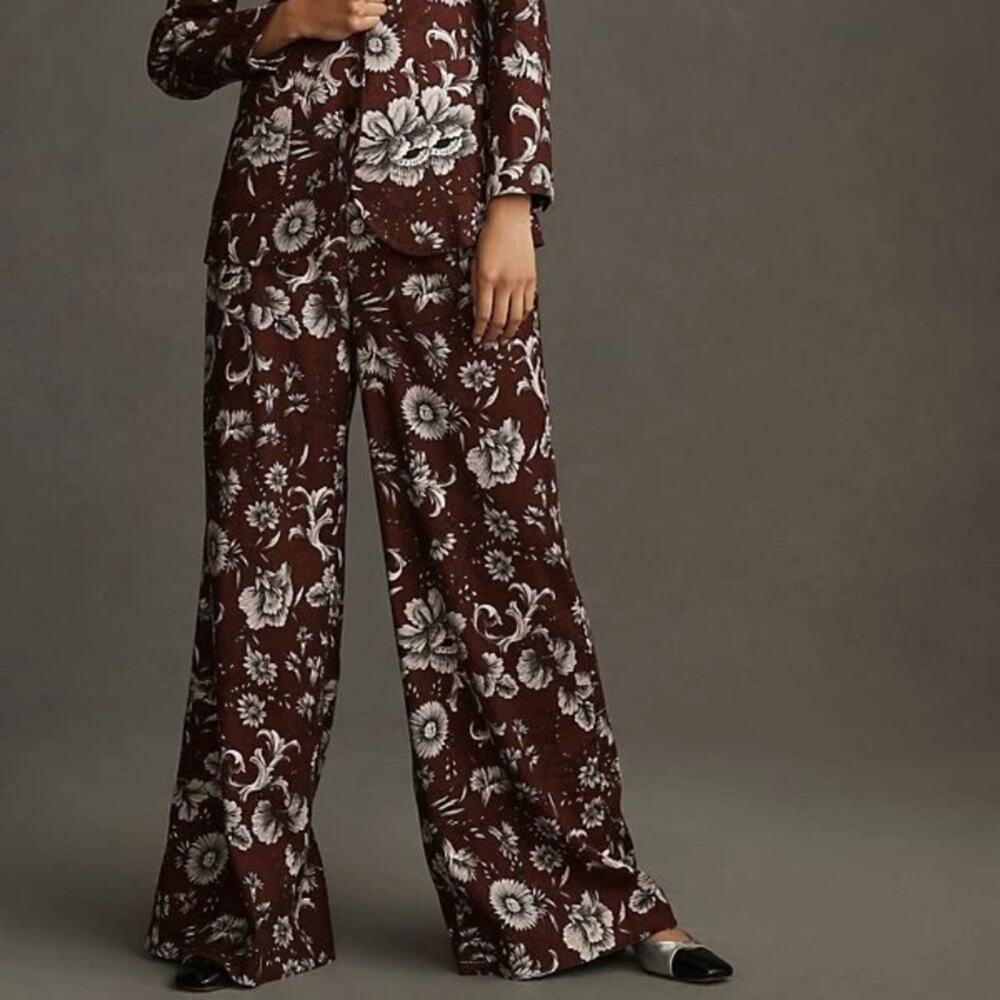 Anthropologie Low Rise Wide Leg Pants Size 8 Floral